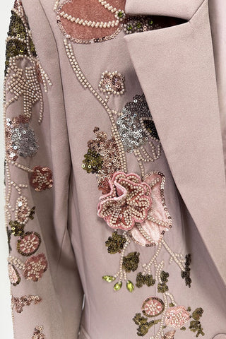 Floral Embroidered Tailored Blazer and Wide-Leg Pants Set – Long Sleeve Formal Suit