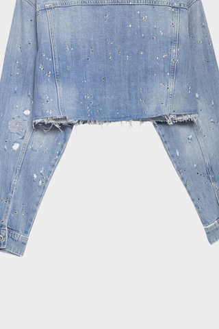Rhinestone Detail Cropped Denim Jacket