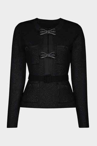 Tweed Embellished Long-Sleeve Top & Wool Long Skirt Two-Piece Set