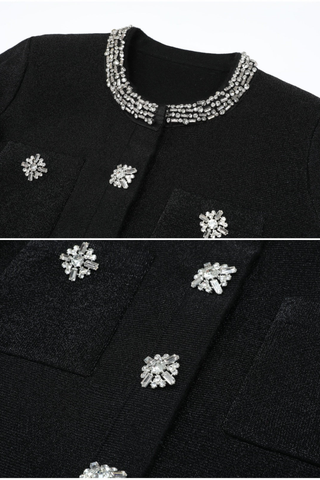 Embellished Collar Knit Mini Dress – Long Sleeve