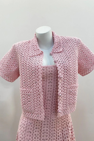 Crochet Button-Up Shirt with Rhinestone Details