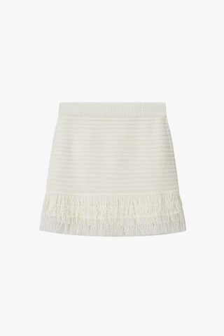 Fringe Hem Knit Set – Crochet Button-Up Top & Ribbed Mini Skirt