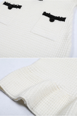 V-Neck Tweed Mini Dress with Front Pockets & Accents