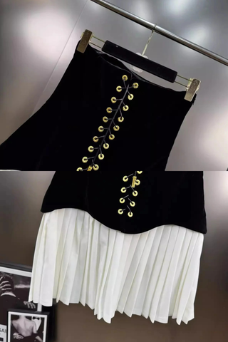 Velvet Corset Mini Dress with Pleated Skirt – Sleeveless Structured Bodice