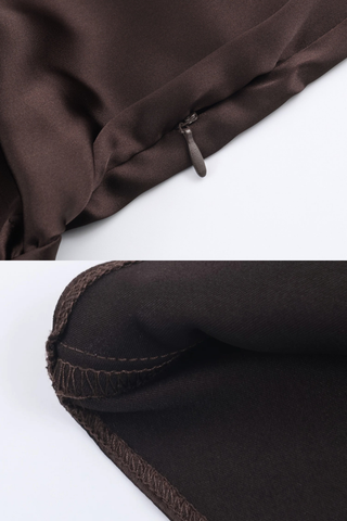 Satin High-Neck Mini Dress with Scarf Tie & Long Sleeves