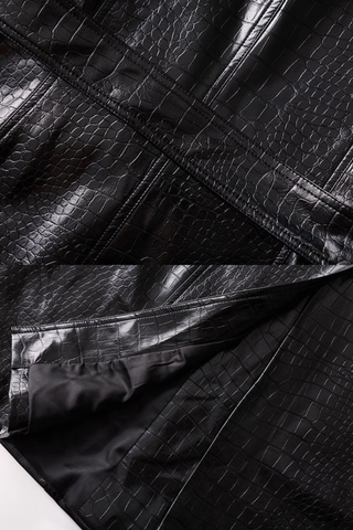 Croc-Texture Faux Leather Trench
