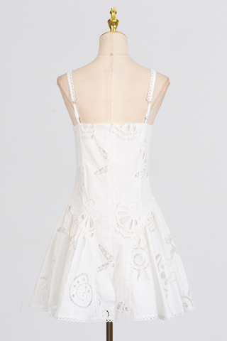Sun Embroidered Sleeveless  Eyelet Mini Dress