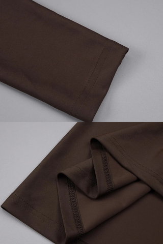 Long Sleeve High-Neck Stretch Long Dress – Side Cut-Out Ruched Design