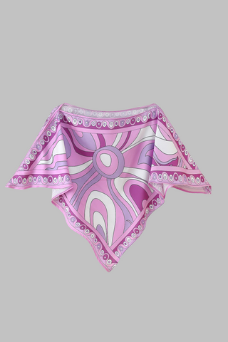 Retro Wave Satin Co-Ord Set – Abstract Scarf Top Long Skirt