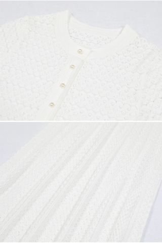 Short Sleeve Knitted Long Dress with Inner Slip – Flattering Fit & Button Detail