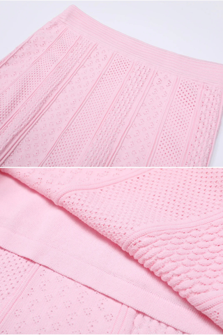 Two-Piece Textured Knit Set – Pearl-Button Cardigan & Flared Maxi Skirt