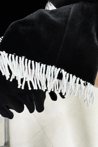 Velvet Long Sleeve Mini Dress with Beaded Fringe and Cutout Waist