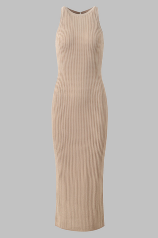 Ribbed Knit Sleeveless Maxi Dress – Bodycon Fit & Back Keyhole Detail