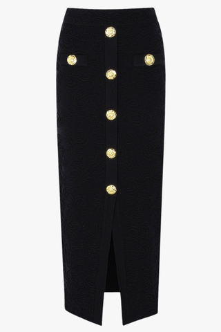 Textured Knit Button Cardigan & Midi Skirt Set