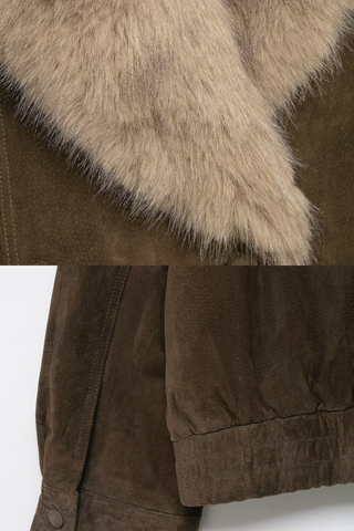 Suede Fur Collar Short Coat – Elegant Winter Outerwear