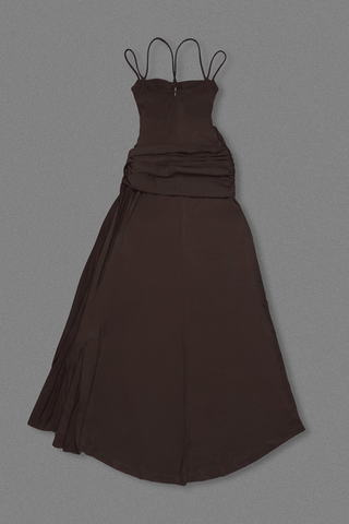 Mocha Draped Sleeveless Backless Long  with Double Straps & Thigh-High Slit