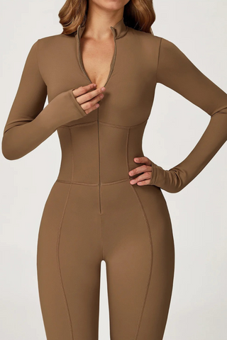 Long Sleeve Zip-Front Sport Jumpsuit – Slim Fit One-Piece Activewear