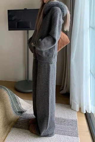 Soft & Cozy Faux Fur Hoodie Knit Set