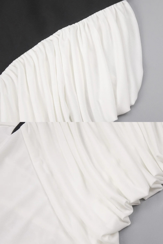 Halter Neck Two-Tone Long Dress with Draped Ruched Skirt and Open Back