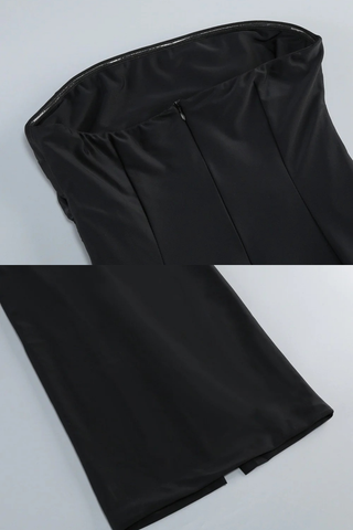 Strapless Ruched Slim Fit Long Dress with Mesh Scarf and Back Slit