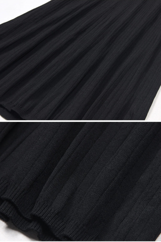 Short Sleeves Denim-Trimmed Knitted Long Dress