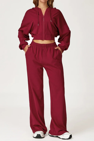 Two-Piece Zip-Up Hoodie and Wide-Leg Sweatpants Set