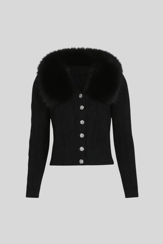 Luxe Knit Fur Collar Set – Cardigan & Wide-Leg Pants