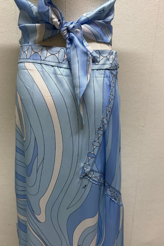 Printed Halter Crop Top & Asymmetric Long Skirt Set with Matching Scarf