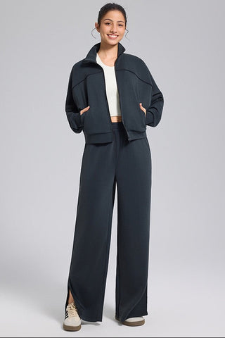 Relaxed Fit Zip-Up Jacket and Wide Leg Pants Set