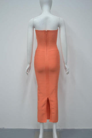 Strapless Bandage Midi Dress with Sculpted Sweetheart Neckline and Bodycon Fit