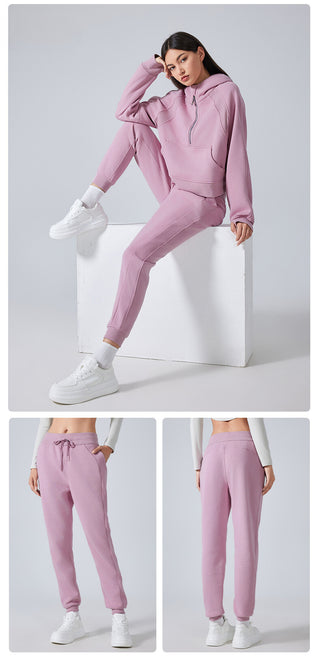 High-Waist Casual Sweatpants with Fleece Lining