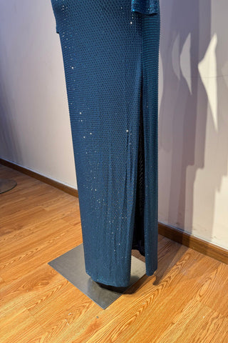Crystal Embellished Cut-Out Open-Back Long Dress