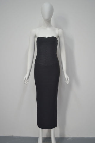 Strapless Bandage Midi Dress with Sculpted Sweetheart Neckline and Bodycon Fit