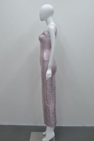 Luminous Metallic Bandage Sleeveless Long  Dress