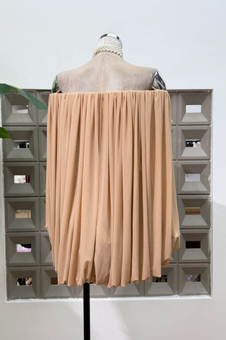 Romantic Draped Off-Shoulder Mini Dress with Sheer Sleeves & Sculpted Fit