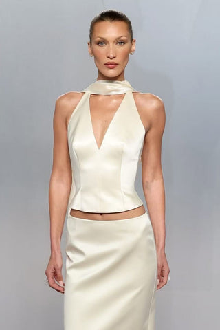 Elegant Satin Halter Top & Long Skirt Set