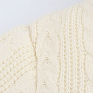 Cable-Knit Puffer Jacket with High Neck and Zip Front