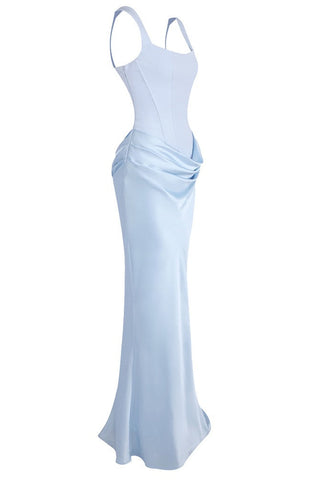 Romantic Sleeveless Corset Long Dress with Draped Waist & Lace-Up Back