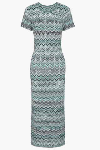 Chevron Knit Short Sleeve Bodycon Long Dress
