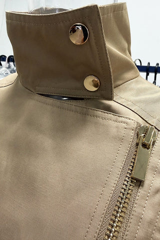 Belted Zip-Detail Long Trench Jacket
