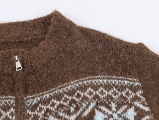 Cozy Nordic Knit Zip Cardigan – Soft Wool Blend, Warm Winter Sweater, Long Sleeve, Comfortable Fit