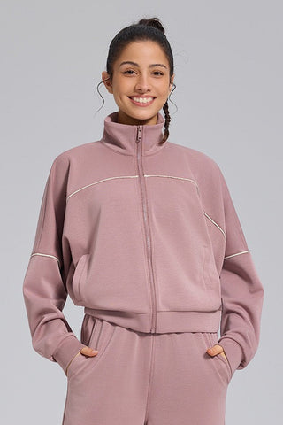Relaxed Fit Zip-Up Jacket and Wide Leg Pants Set