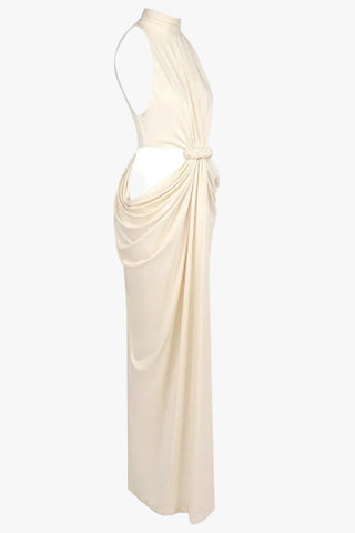Luxe Halter Neck Cut-Out Long Dress with Draped Knot Detail