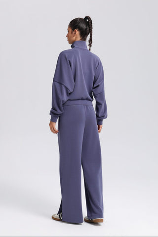 Relaxed Fit Zip-Up Jacket and Wide Leg Pants Set