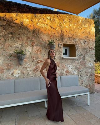 Satin Halter Backless Long Dress