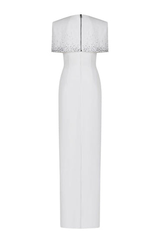 Crystal Embellished Cape Column Long Dress