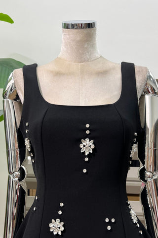 Crystal Embellished Open Back Bow Mini Dress