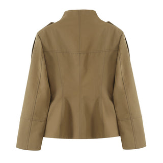 Military-Inspired Stand Collar Long Sleeve Jacket & High Waist Tailored Shorts Set