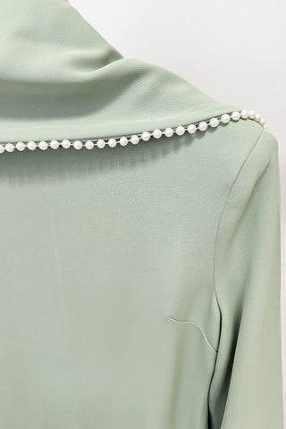 Pearl Trim Minimal Design Dress – Chiffon Material, Long Flared Sleeves