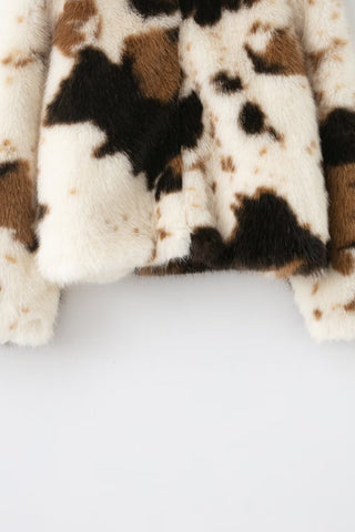 Vintage Pattern Faux Fur Zip-Up Coat